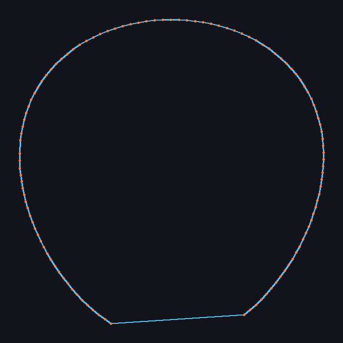 Traçado da pista JT3 a partir da linha central (Ctrk/TCRV) — um oval de NASCAR.